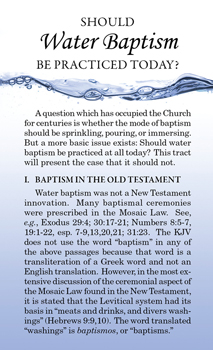 Tract: Should Water Baptism Be Practiced Today?